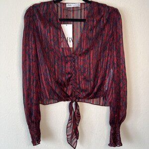 Zara Snake skin animal print Tie knot Front Blouse